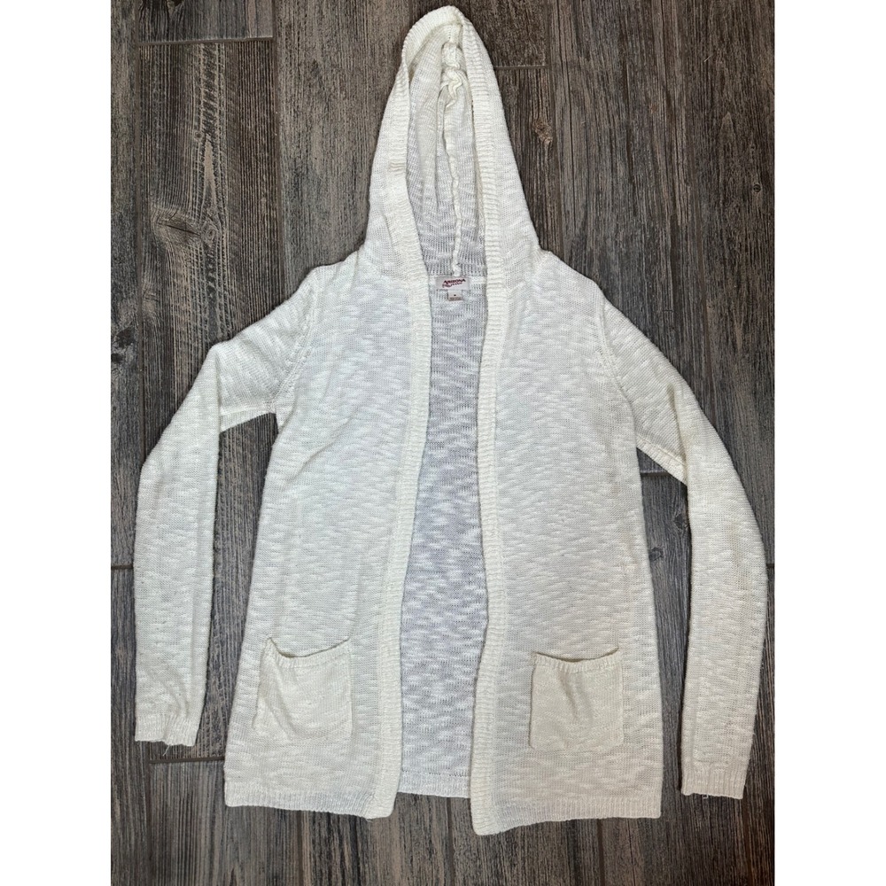 Arizona Jean Co. Women's Cream Hooded Open Front Knit Cardigan Sweater‎
